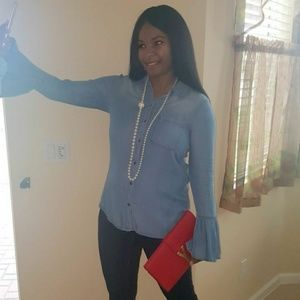 Blue Jean Shirt with Flared Sleeves